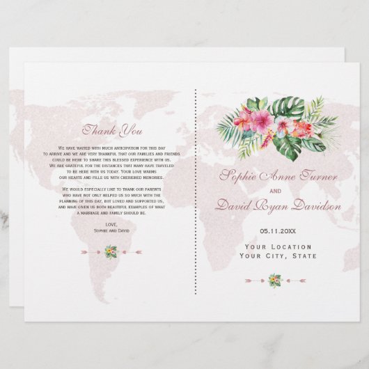 Elegant Tropical Floral Gold Wereldkaart Programme (Voorkant / Achterkant)