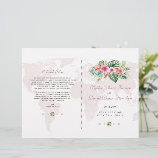 Élégant Tropical Floral Gold World Map Programme (Debout devant)