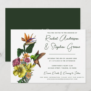 Elegant Tropical Floral Greenery Summer Weddenscha Kaart