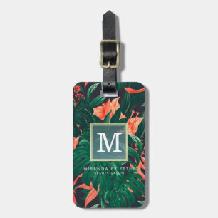 Elegant Tropical Floral Modern Gold Lijst Monogram Bagagelabel