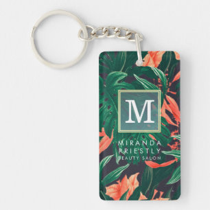 Elegant Tropical Floral Modern Gold Lijst Monogram Sleutelhanger