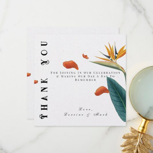 Elegant Tropical Floral Wedding Bedankkaart (Voorkant / Achterkant in situ)