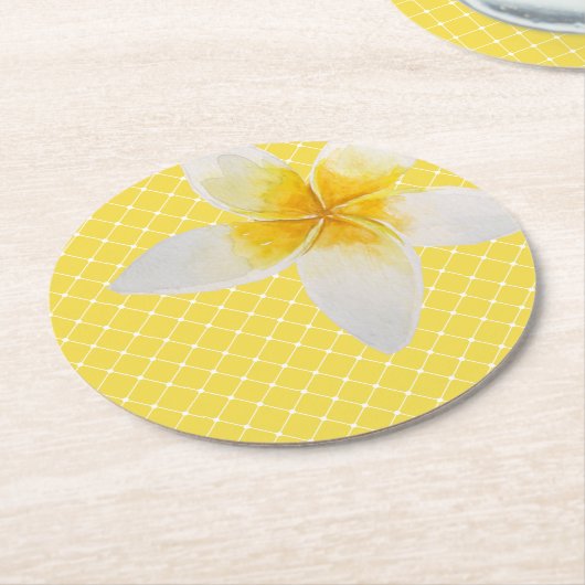 Elegant Tropical Flower & Trellis Pattern | Geel Ronde Kartonnen Onderzetter (Gebogen)