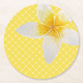 Elegant Tropical Flower & Trellis Pattern | Geel Ronde Kartonnen Onderzetter (Voorkant)