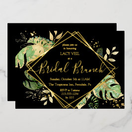 Elegant Tropical Gold Bridal Brunch Black & Gold Folie Uitnodiging