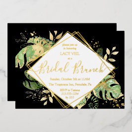 Elegant Tropical Gold Bridal Brunch Black & Gold Folie Uitnodiging