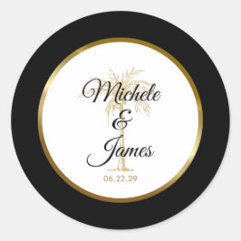 Elegant Tropical Gold Palm Tree Modern Wedding Ronde Sticker