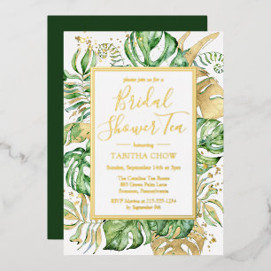 Elegant Tropical Gold Vrijgezellenfeest Tea Party Folie Uitnodiging