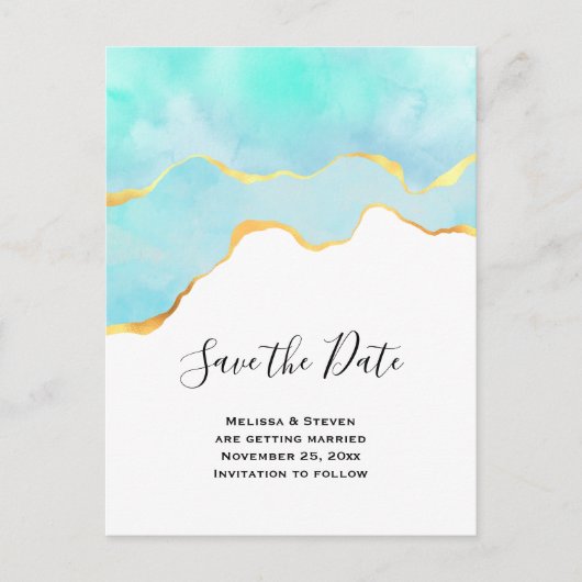Elegant Tropical Green en Gold Save the Date Uitnodiging Briefkaart (Voorkant)