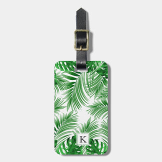 elegant Tropical green palm leaf pattern Bagagelabel