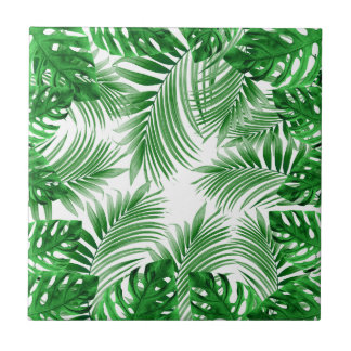elegant Tropical green palm leaf pattern Tegeltje