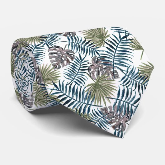 Elegant Tropical Green Palm Tree Leaves Summer Art Stropdas (Opgerold)