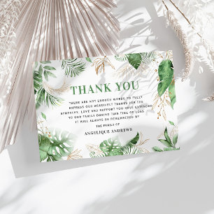 Elegant Tropical Greenery & Gold Sympathie Bedankkaart
