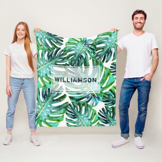 Elegant Tropical Greenery Hawaii Leaf Fleece Deken (In situ)