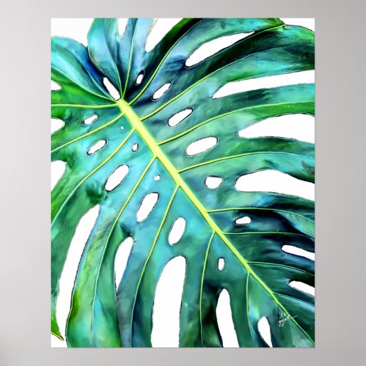 Elegant Tropical Hawaii Monstera Leaf Photography Poster (Voorkant)