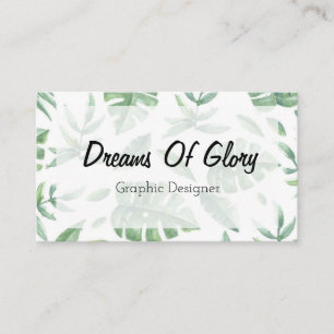 Elegant Tropical Leaf Print op wit Visitekaartje