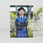 Elegant Tropical Leave Afstuderen Foto Kaart (Staand voorkant)