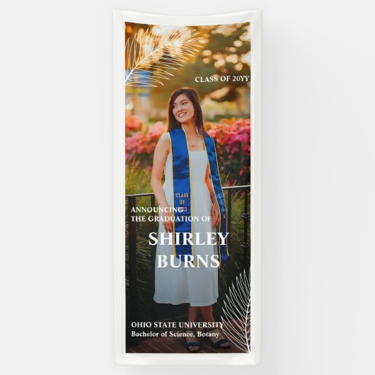 Elegant Tropical Leave Afstuderen Fotobanner Spandoek (Verticaal)