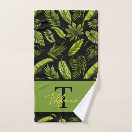 Elegant Tropical Leaves Monogram Bad Handdoek (Handdoek)