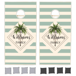 Elegant Tropical Palm Monogram Mint Striped