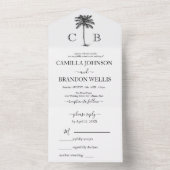 Elegant Tropical Palm Monograms Wedding All In One Uitnodiging (Binnen)