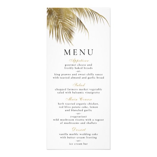 Elégant Tropical Palm Tree Beach Wedding Menu (Devant)