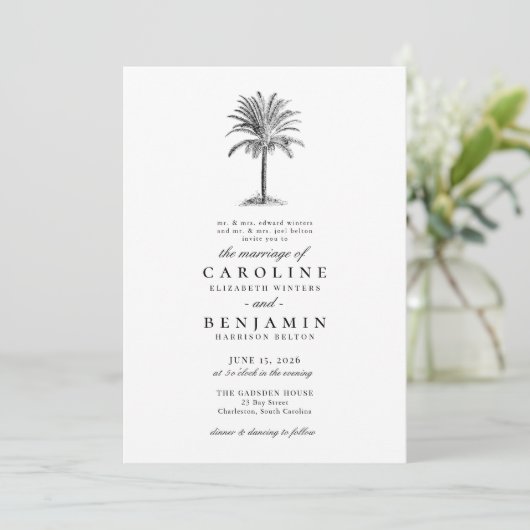 Elegant Tropical  Palm Tree Wedding Kaart (Staand voorkant)