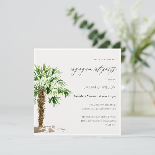 Elegant Tropical Palm Waterverf Verloving nodigt u Bedankkaart (Staand voorkant)