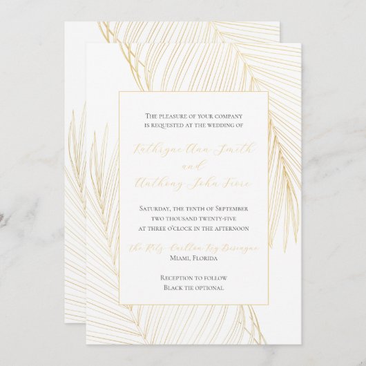 Elégant Tropical Plage Mariage Gold Invitation (Devant / Derrière)