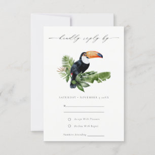 Elegant Tropical Rainforest Toucan Wedding RSVP Kaartje