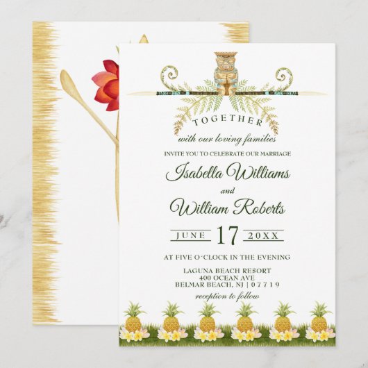 Elegant Tropical Summer Wedding Kaart (Voorkant / Achterkant)
