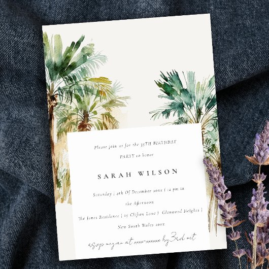 Elegant Tropical Waterverf Palm Trees Birthday Kaart