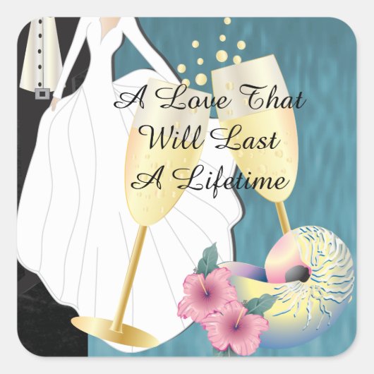 Elegant Tropical Wedding Vierkante Sticker (Voorkant)