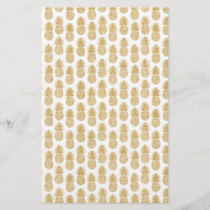 Elegant Tropical White Gold Pineapple Patroon Briefpapier