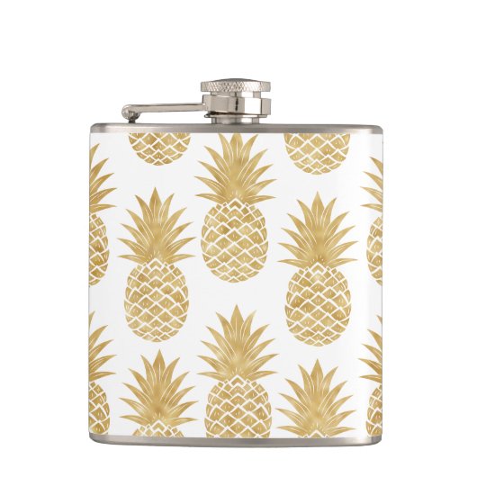 Elegant Tropical White Gold Pineapple Patroon Heupfles (Voorkant)