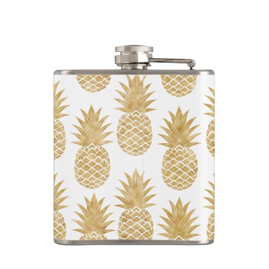 Elegant Tropical White Gold Pineapple Patroon Heupfles (Achterkant)