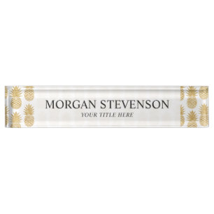 Elegant Tropical White Gold Pineapple Patroon Naambordje