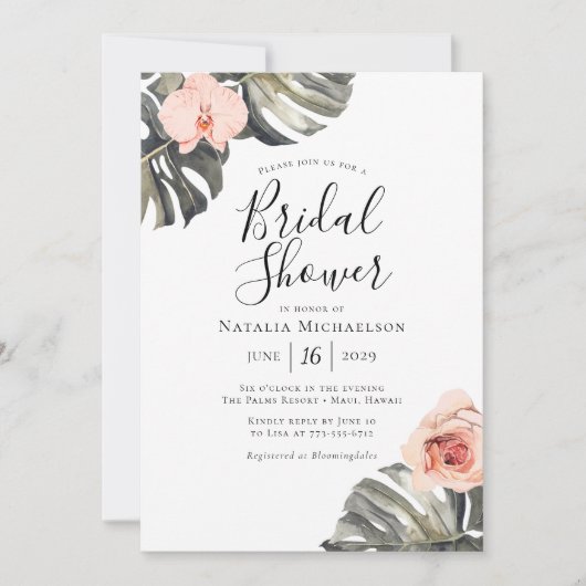 Elégant Tropics Bridal Shower Invitation (Devant)