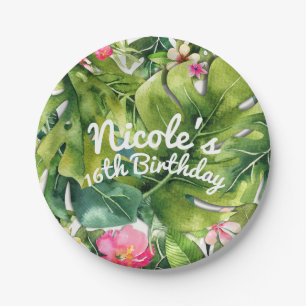 Elegant Tropics Green laat de Floral Waterverf ove Papieren Bordje