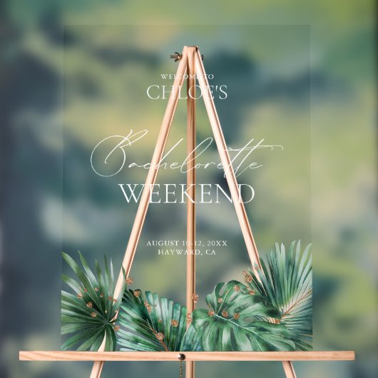 Elegant Tropisch Bachelorette Acryl Welkomstbord Acryl Bord (Neutraal)