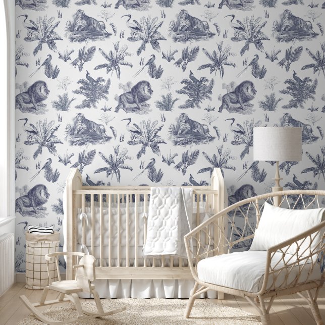 Elegant  Tropisch Dier Blauw Toile Behang (Kinderen)