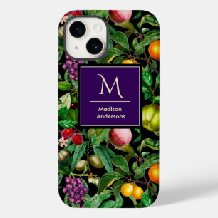 Elegant tropisch fruit zwart patroon monogram Case-Mate iPhone 14 hoesje