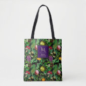 Elegant tropisch fruit zwart patroon monogram draagtas (Voorkant)