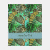 Elegant tropisch groen blad geel blauw fleece deken (Voorkant)