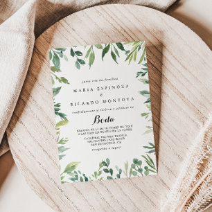 Elegant Tropisch Groen Bladgroen Spaans Bruiloft Kaart