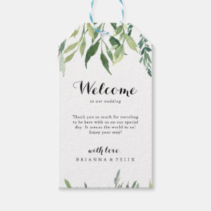 Elegant tropisch groen loof bruiloft welkom cadeaulabel