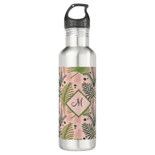 Elegant Tropisch Roze Bloemen Botanisch Monogram Waterfles