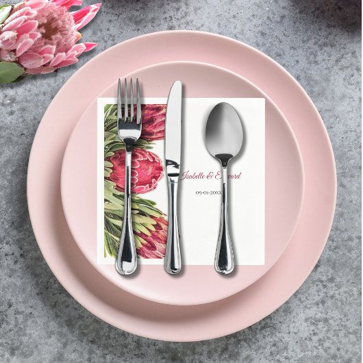 Elegant Tropisch Roze Protea Bloemen Bruiloft Servet