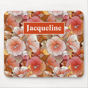 Elegant tropisch strand en witte hibiscus flank muismat