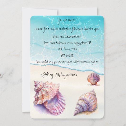 Elegant Tropisch Strand Zeeschelpen Nautische Pare (Voorkant)